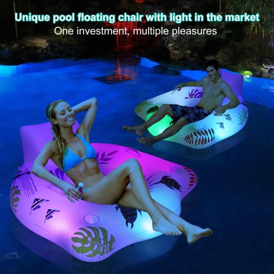 Inflatable Pool Air Mattress with Head Rest U-shaped Swimming Chair with Colour Changing