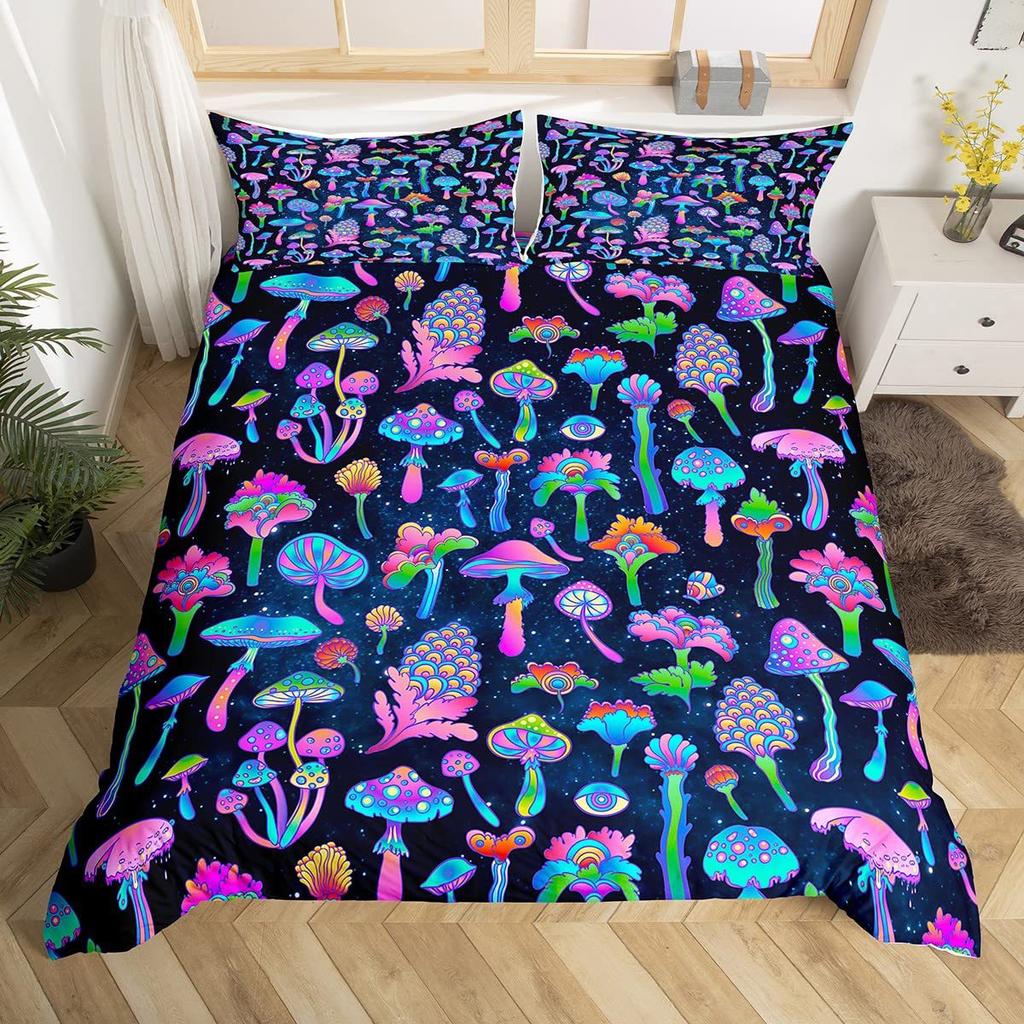 Psychedelic Mushroom Quilt Set Bedding Digital Printing Three-Piece Set For Bedroom Room Kit