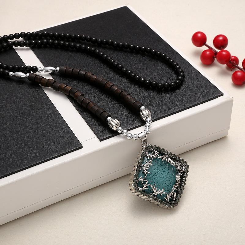 Ожерелье из бисера, длинная винтажная веревка в стиле бохо, ломтик цепи, каменные подвески, богемные этнические женщины