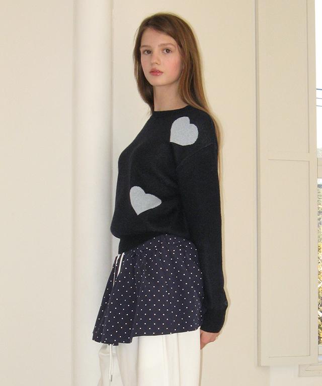 RONRON 3 Heart Jacquard Pullover Knit Navy