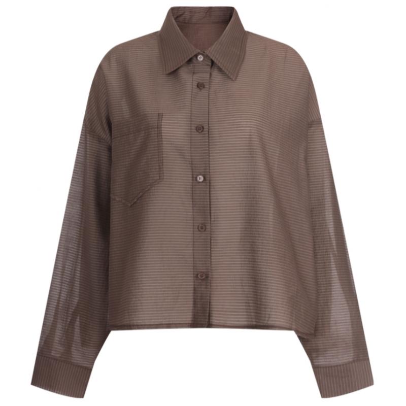 [Shop  ] DomeStic Women S Collar Dangara Stingray Fit Shirt blouSe Siu Wbl 21118 Brown
