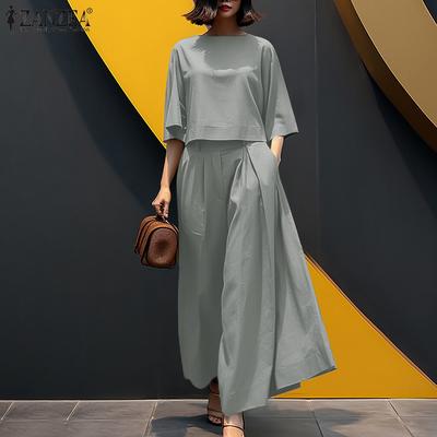 Женская блузка с рукавом 3/4 и широкие брюки, повседневный комплект из двух предметов