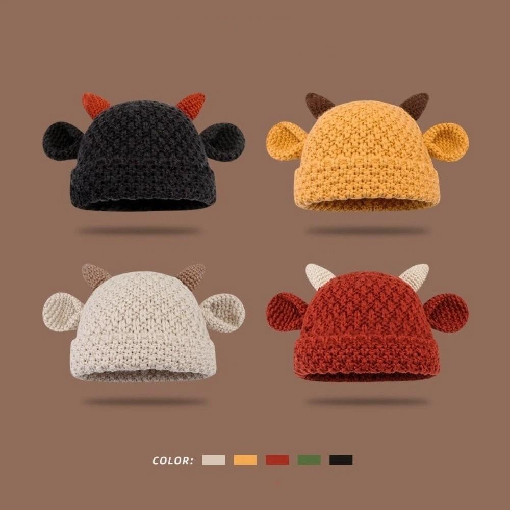 Solid Color Pullover Hat Cute Ear Women's Hat Cute Horn Ear Knitted Hat Winter