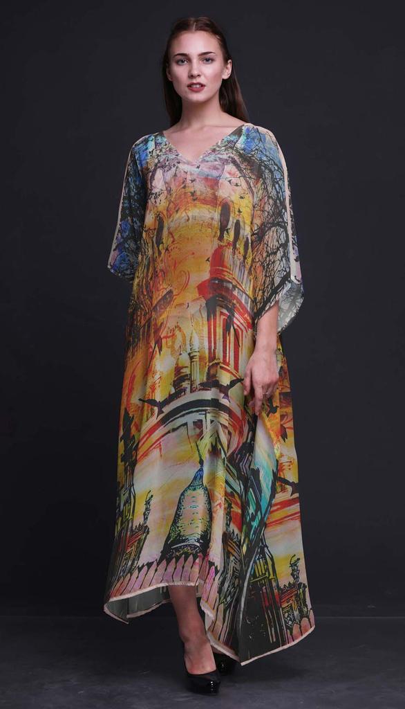 Phagun Mughal Monuments Beach Kaftan Bikini Cover up Womena s Maxi Dress Long