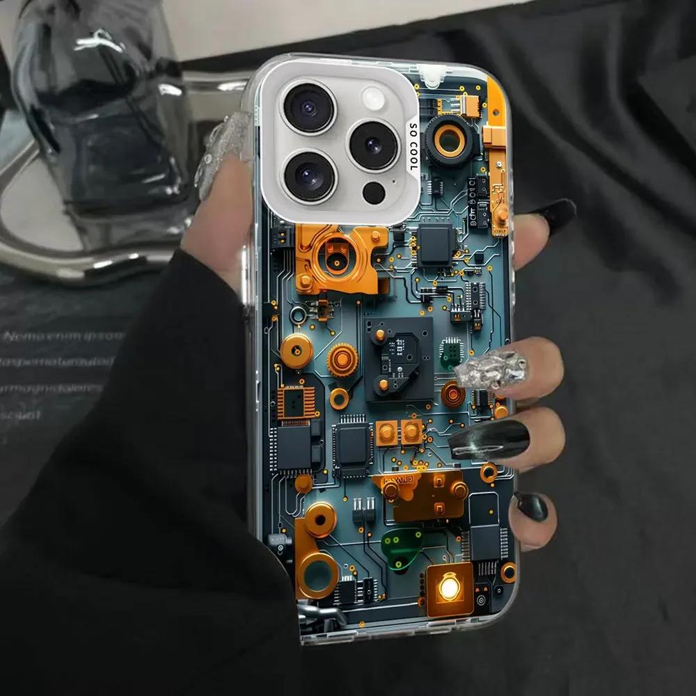 Продвинутый чехол для телефона с платой Circuit Board для IPhone 11 12 13 14 15 16 Pro Max X XS MAX XR SE2 7 8 Plus Цветной Серебристый Жесткий чехол Fundas