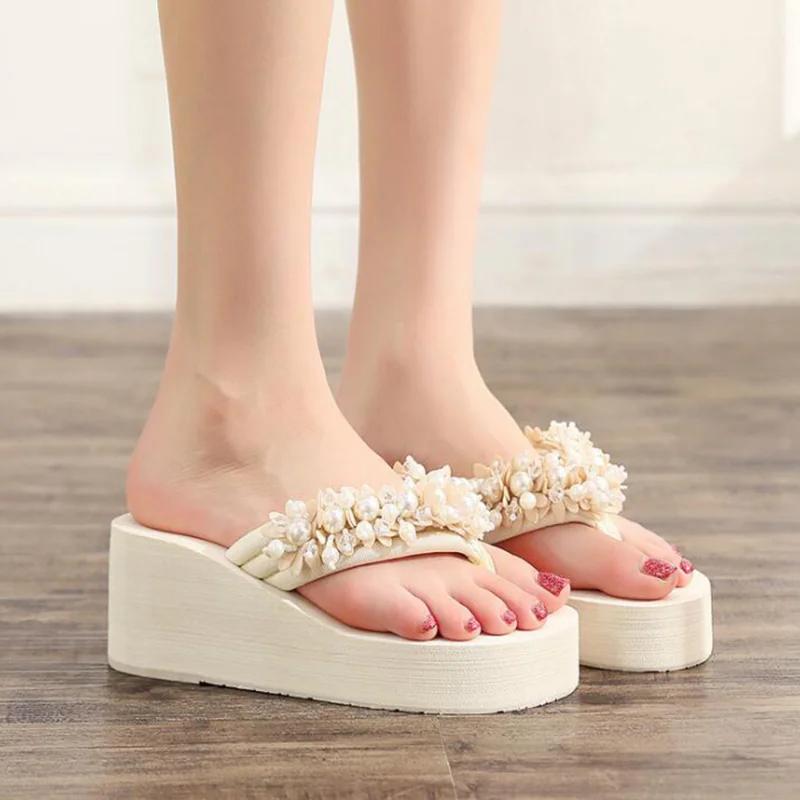 Maogu Platform Wedges Slippers White Crystal Shoe 2024 Новые женские шлепанцы Пляжная обувь Женские летние босоножки на танкетке с платформой 42