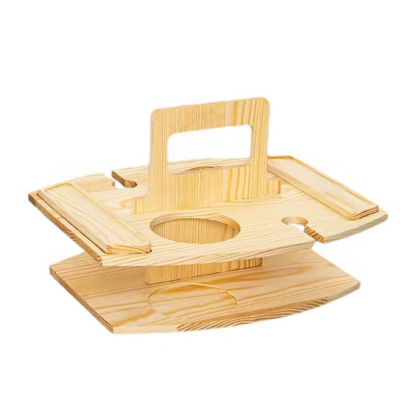 1 шт. Деревянная Легкая Ручная Натуральная Подставка для Закусок и Напитков Складная Пикник Штабелируемая Многоярусная Рустикальная 36x31x26см