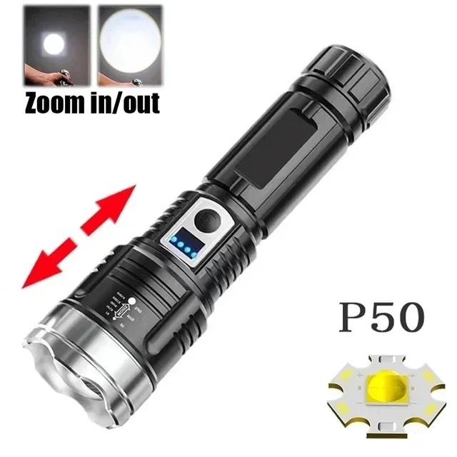 2000LM Powerful LED Flashlight Built in 18650 Battery USB Rechargeable Hand light Waterproof Zoom Torch for Camping Work Light