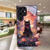 Закаленное стекло чехол для телефона для Samsung Для Galaxy S26, S21, S22, S23, S24, S25 и FE Ultra Plus. Милый дизайн с черным котом.