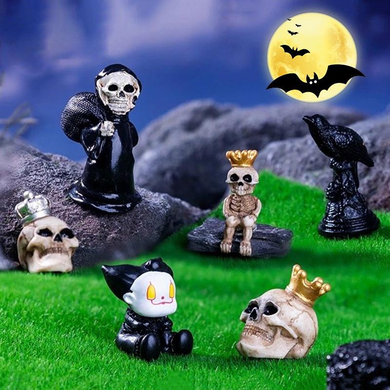 Halloween Figurine Decorations Micro Landscape Ghost Mini Pumpkin Skeleton Ghost Skull Ornament Resin Day Of The Dead Ornaments