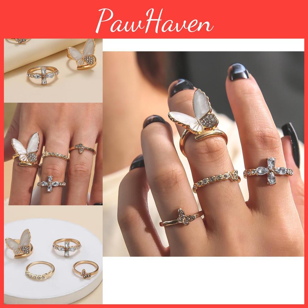 Stylish And Elegant Butterfly Diamond Ring Set Wholesale Fashion Accessories