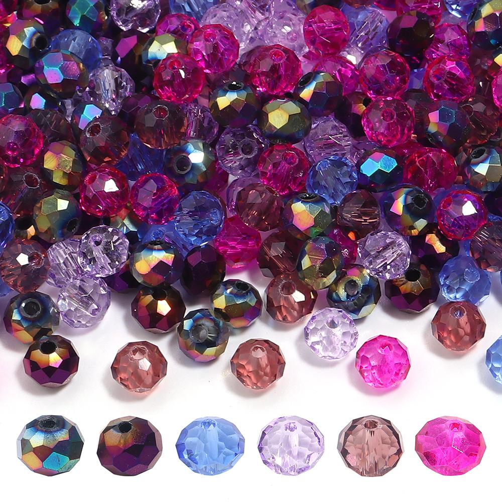 100-200pcs 4/6/8mm Mixed Color Crystal Beads Loose Spaced Flat Abacus Glass Beads For DIY Charms Bracelet Necklace Accessories
