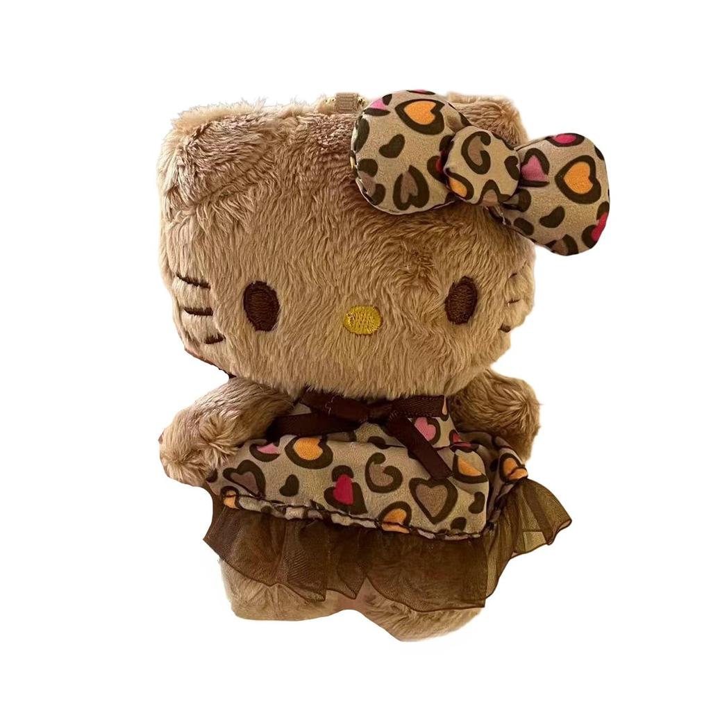 Hello Kitty Leopard Print Plush Toy Mascot Holder Pendant Key Ring Keychain Cute Character Merchandise [ZITION]