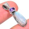 Подвеска из натурального радужного лунного камня и аметиста из стерлингового серебра 925 пробы 1,18 дюйма Q2R65