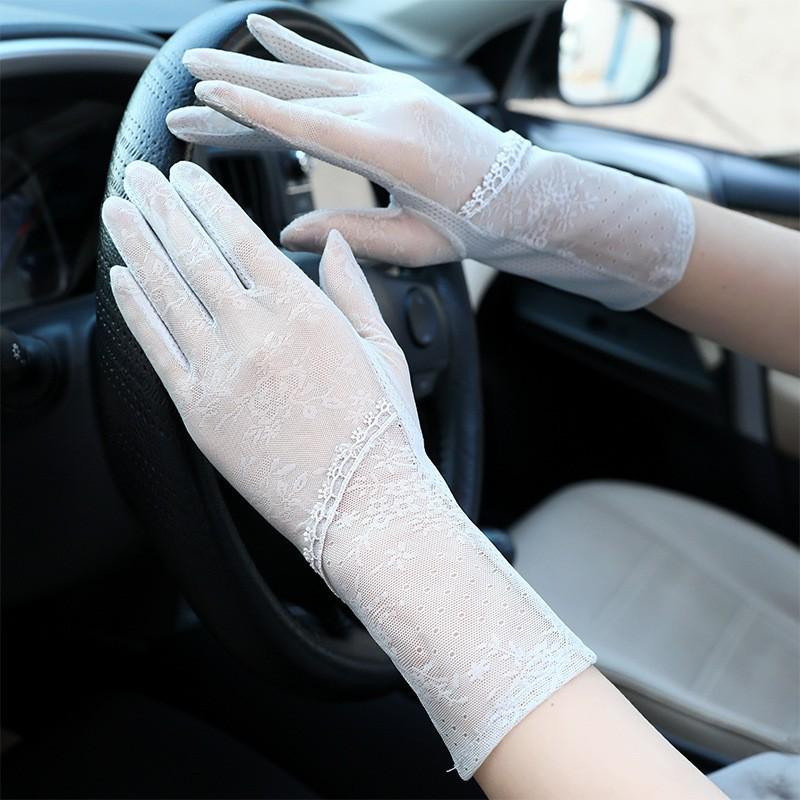 Солнцезащитные кружевные перчатки, весенние перчатки с бантом, перчатки для сенсорного экрана, женские дышащие уличные перчатки для вождения, летние перчатки для велоспорта