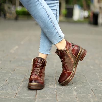 Женские осенне-зимние мотоциклетные ботинки на толстом каблуке в стиле ретро