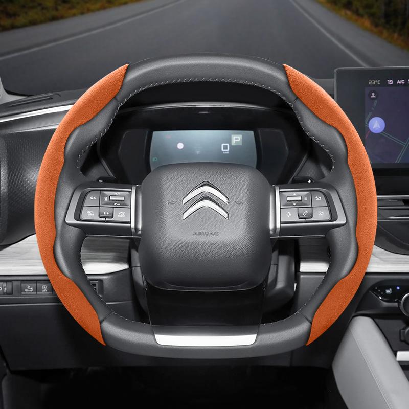 Suitable for Citroen Suede Snap-on Steering Wheel Cover Non-Slip C3 C4 X Berlingo C5 Aircross Jumper SpaceTourer Ami X Black Red