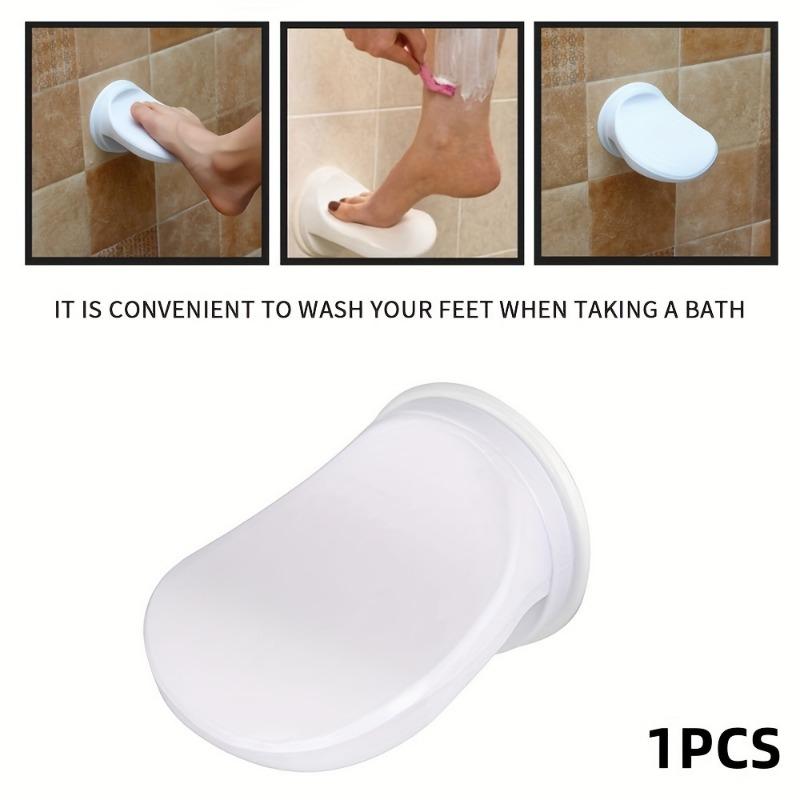 White Non-Slip Suction Foot Rest for Shower – Removable, Traceless Bathroom Stool with Drainage Holes, Adhesive Design