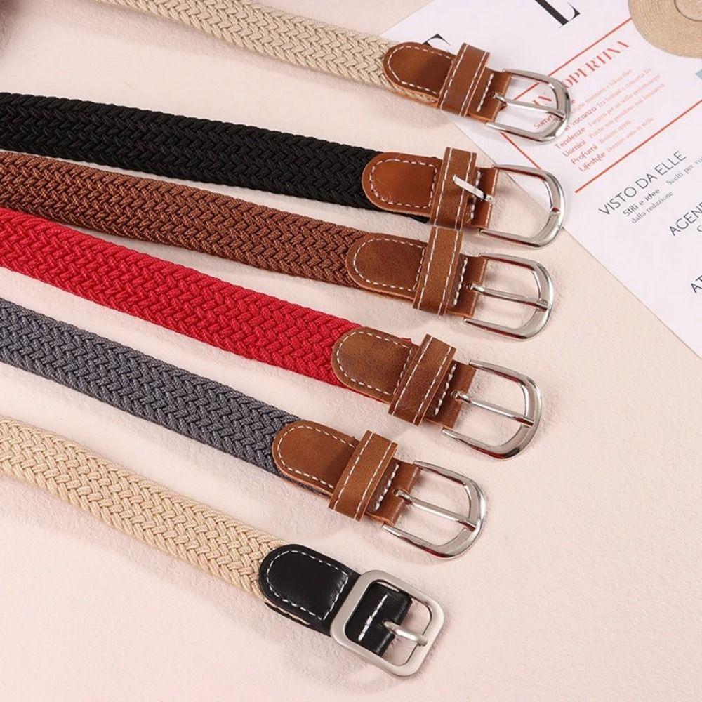 Canvas Elastic Waistband Zinc Zinc Alloy Pin Buckle Stretch Waist Belts Multicolored Woven Belt Pants