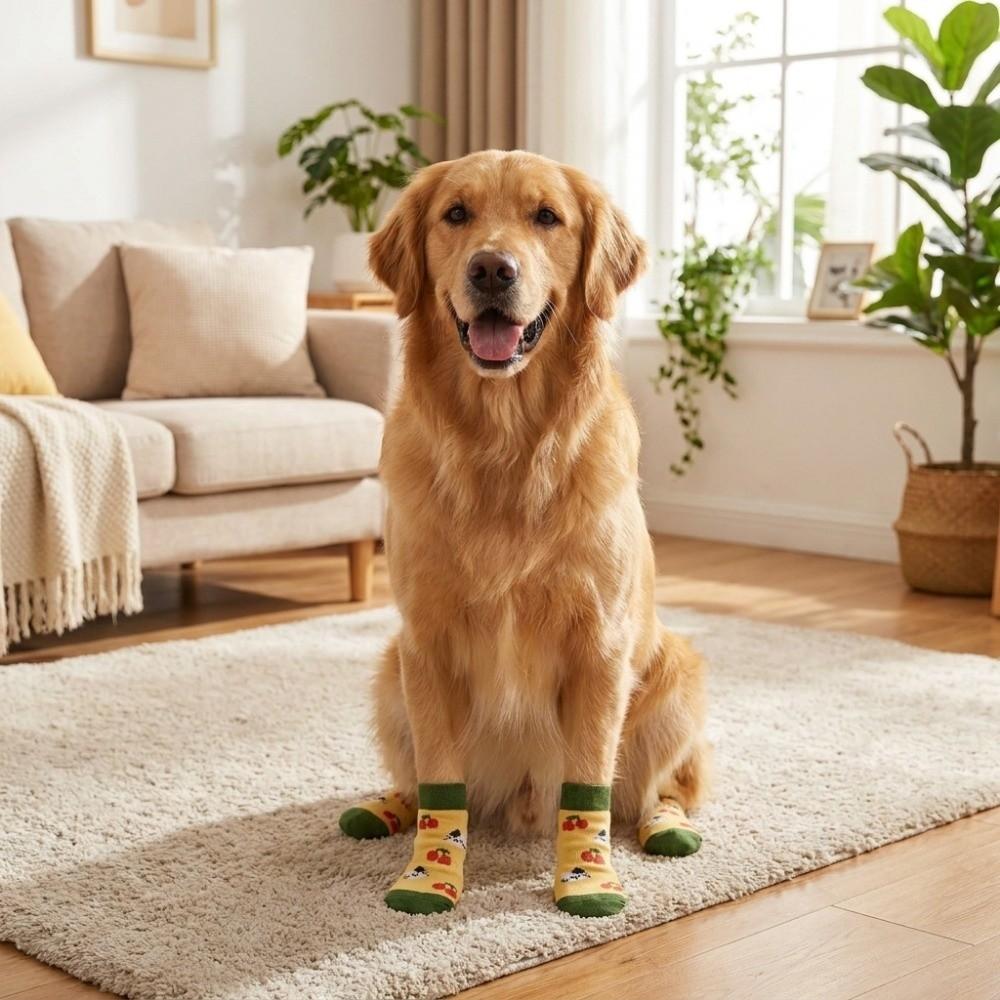 4PCS Breathable Anti-Slip Dog Socks Dirt-Resistant Pet Floor Socks Pet Shoes Covers Dog Shoes Home