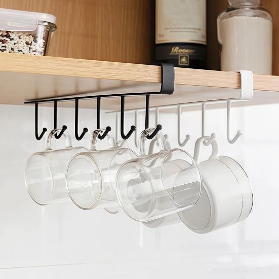 3/6Pcs Shelf Mug Hanger Storage Hooks Simple Installation Under-Cabinet Coffee Mug Holder Kitchen Utensils Organizer