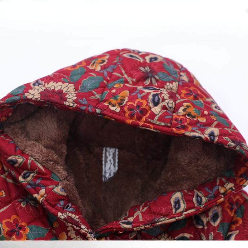 Осенне-зимняя куртка с хлопковой подкладкой, теплая куртка с капюшоном и цветочным принтом, женская зимняя куртка с толстой бархатной подкладкой из хлопка