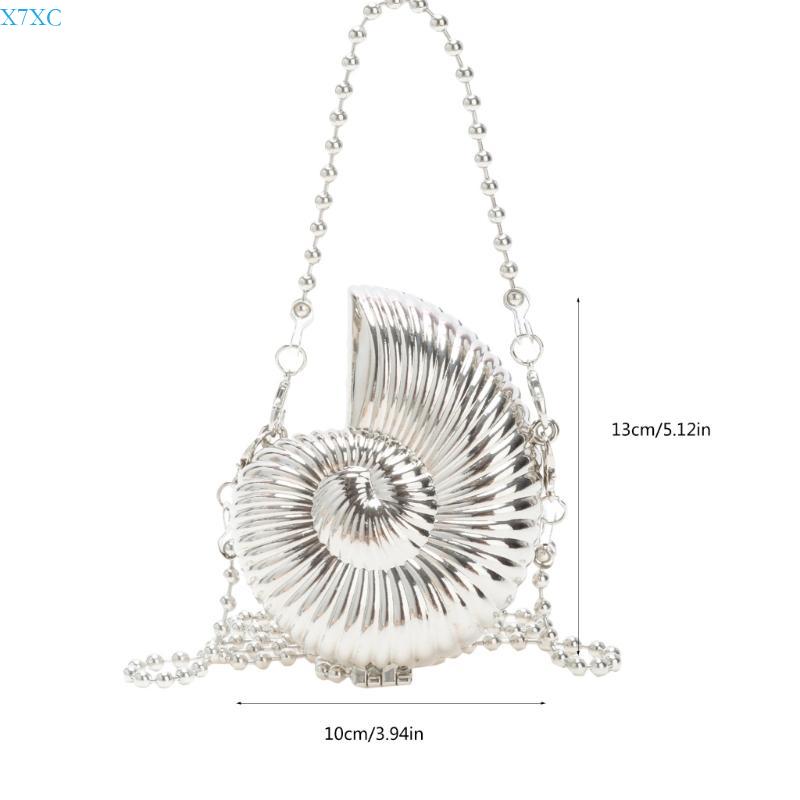 X7XC Metallic Conch Small Shoulder Bag Shining Acrylic Crossbody Purse with Chain Strap Lipstick Case Evening Handbag