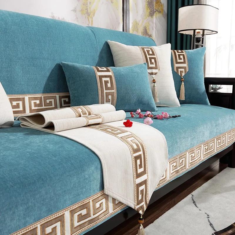 Jacquard Embroidery Sofa Covers Chenille Couch Slipcover Non-slip Armchair Seat Cushion Hemmed Sofa Towel for Live Room Classica