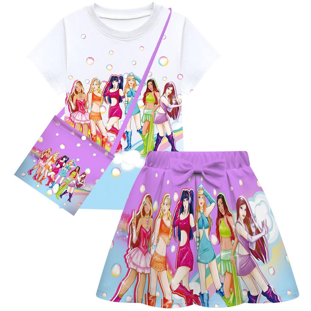 Fashion Girls KATSEYE Print Sets Short Sleeves T-Shirt Top Skirt Bag