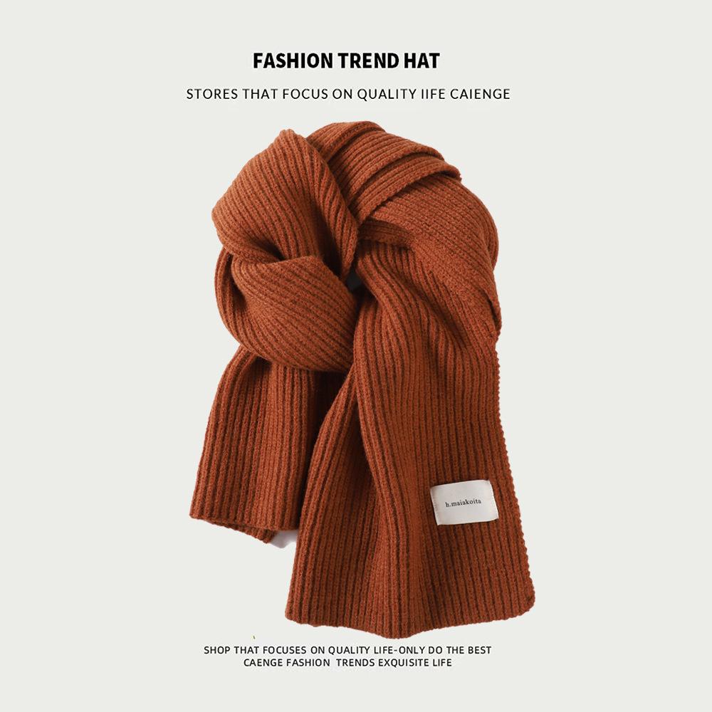 Knitted Wool Scarf With Wool Content, Women'S Autumn And Winter Extended Version, Thick And Luxurious, Solid Color Cashmere Scarf