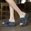 2024 Горячая Распродажа Туфли для женщин Летние женские тапочки Разноцветные джинсовые туфли на высоком каблуке с открытым носком Большие размеры Повседневные тапочки для женщин
