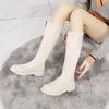 Fashion Leather Ladies Boots Footwear Shoes for Women Long Round Toe Elegant with Low Heels Biker Winter Knee High Shaft Boot Hot Y2k Pu