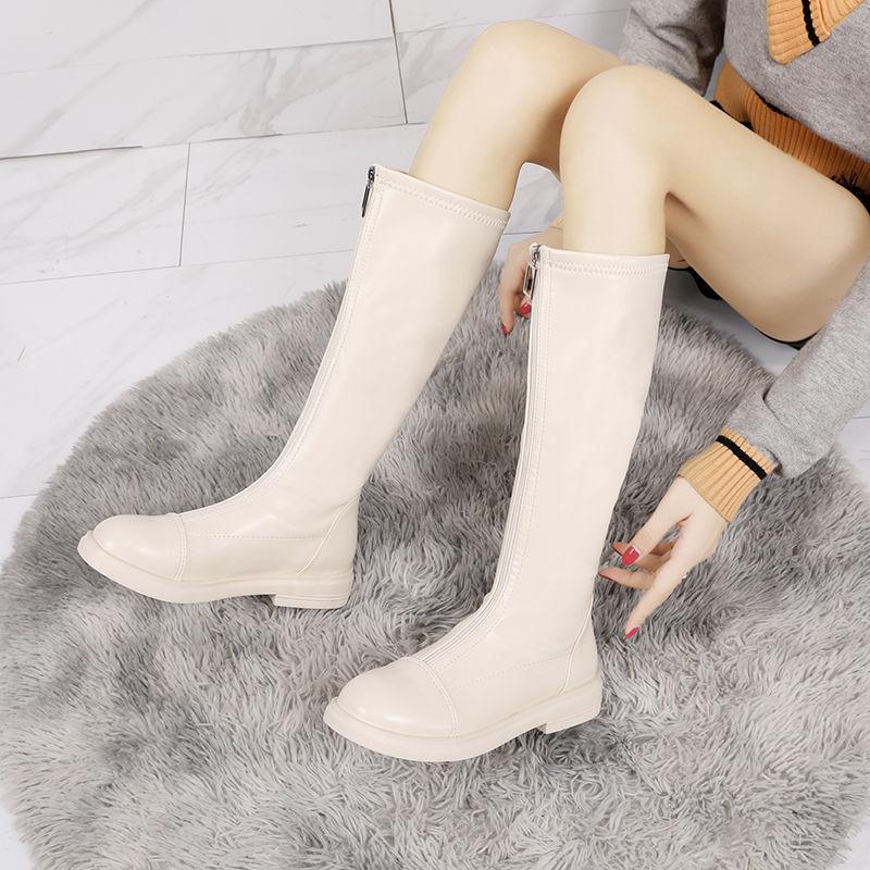 Fashion Leather Ladies Boots Footwear Shoes for Women Long Round Toe Elegant with Low Heels Biker Winter Knee High Shaft Boot Hot Y2k Pu