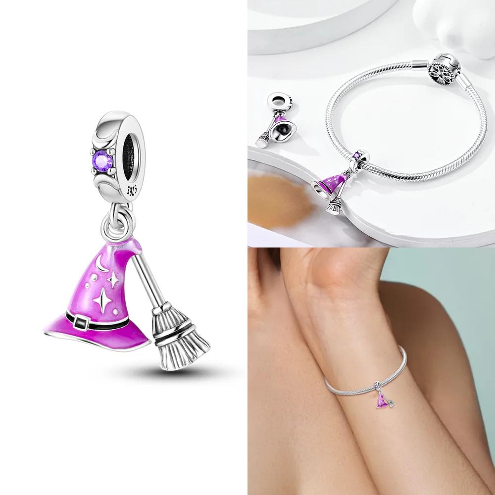 925 Silver Magic Hat Bicycle Love Heart Wine Bottle Beads Charms Fit Bracelet Jewelry Women Making Diy Gift Necklace