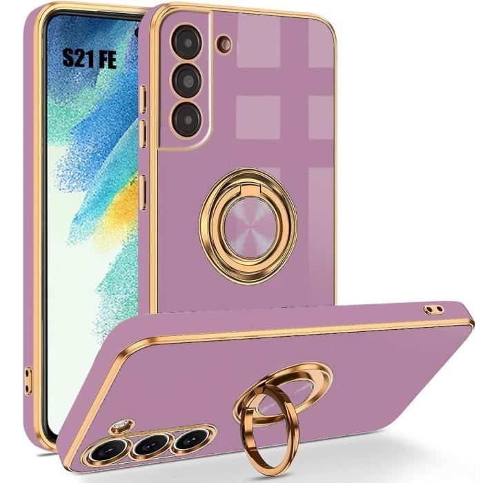 Case - BOOLING - for Samsung Galaxy S21 FE - Purple - Shockproof - Rotating Ring Stand