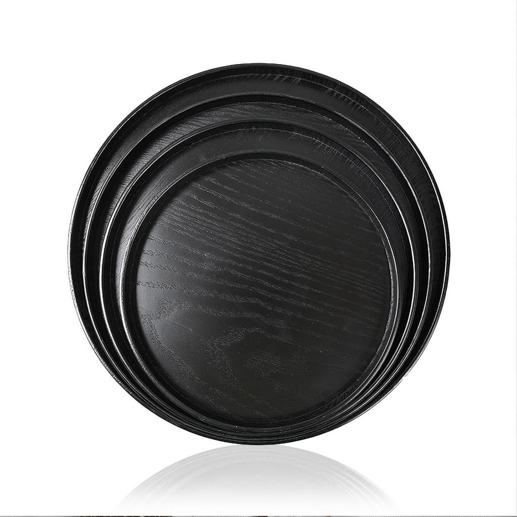 Round Wood Serving Tray, Solid Wooden Decorative Tray Non-Slip Tea Coffee Table Tray Snack Plate Food Meals Serving Tray with Raised Edges for Home