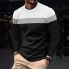 Autumn and Winter Plus Size Round Neck Long Sleeved Color Blocked Base Shirt Pullover Men's T-shirts