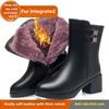 Winter Warm Wool Women's Boots Real Soft Leather Short Boots Padded Thickened Cotton Boots Mid-calf Boots Mom Cotton Shoes Thick Heeled