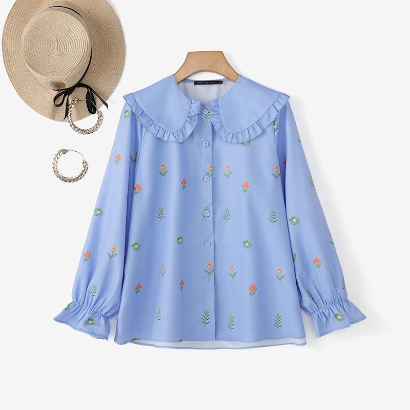 ZANZEA Женская повседневная блузка с кукольным воротником, свободного кроя, с длинным рукавом, с цветочным принтом