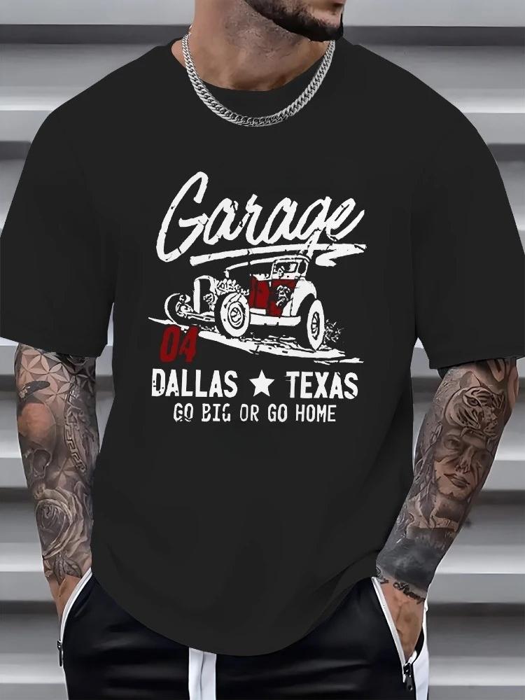 Casual summer TshirtGarage pattern with 100 cotton print of classic cars round neck and shortsleeved Tshirt