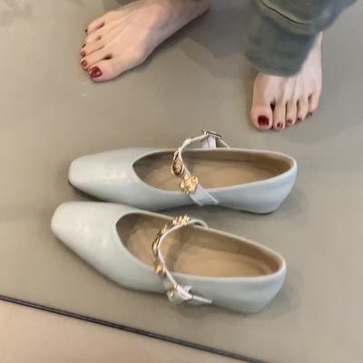 Версия в наличии~ Квадратный носок, внутренняя платформа, туфли Мэри Джейн, легкий вырез, металлическая пряжка, надпись, офисные, французский темперамент, одинарные туфли