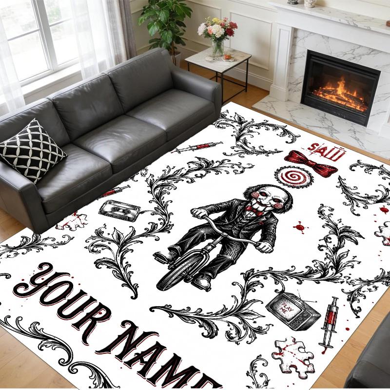 Crystal Velvet Rug Custom Name Text, Soft Non Slip Floor Mat Home DecorSaw Billy the Puppet