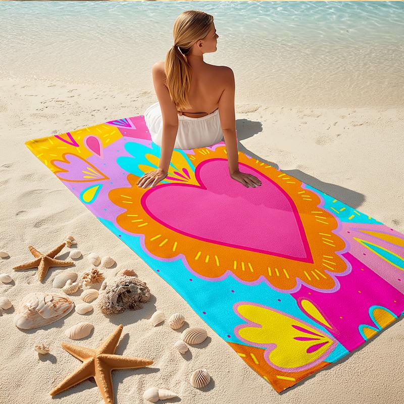 1Pc Colorful Heart Celebration Beach Towel Quick Dry Multiuse For Beach Pool Gym Yoga Home Travel Christmas Halloween Xmas Gift G1182