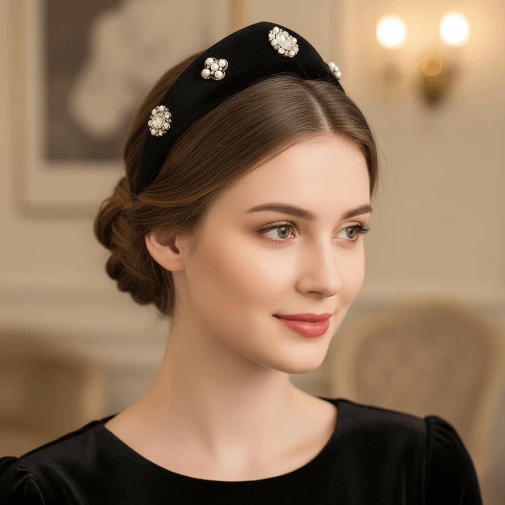 Baroque Crown Hair Hoop Elegant Vintage Hair Accessories Simple Rhinestone Pearls Hairband Party