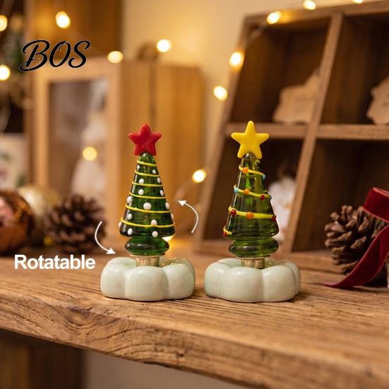 Crystal Tree with Star Topper Handmade Glass Christmas Ornament Top And Colorful Bead Details, Decorative Tabletop Trees Desktop Rotating Figurine for