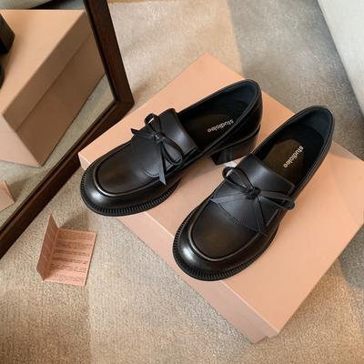 Версия из коровьей кожи ~ Туфли-лодочки Ян Ми на среднем толстом каблуке, женские ретро коричневые ленивые кожаные туфли