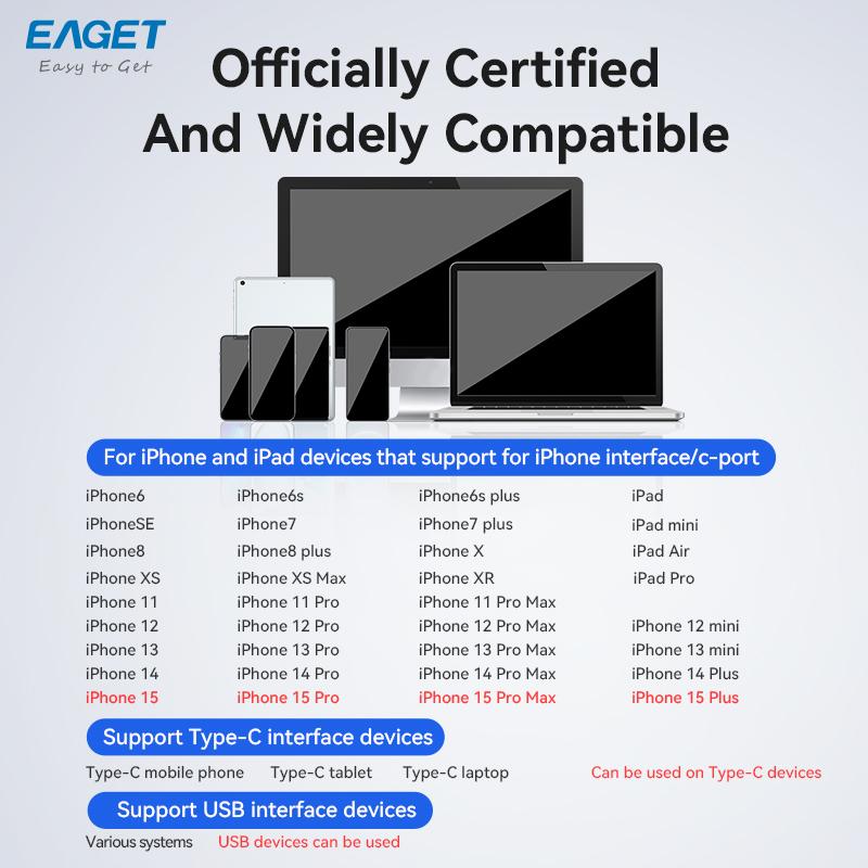EAGET 3-в-1 USB 3.2 Флеш-накопитель OTG Многофункциональный U-диск для iPhone IPad ПК Mac/IOS/Android/ПК