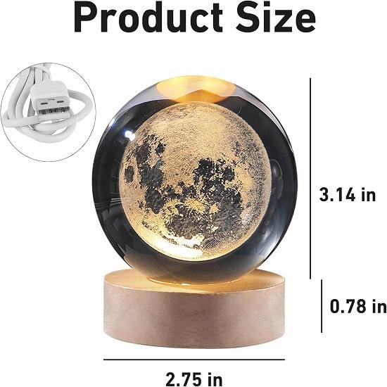 Ночной светильник в виде лунного хрустального шара, светодиодная ночная лампа в виде стеклянного шара с деревянной основой, украшения, подарки