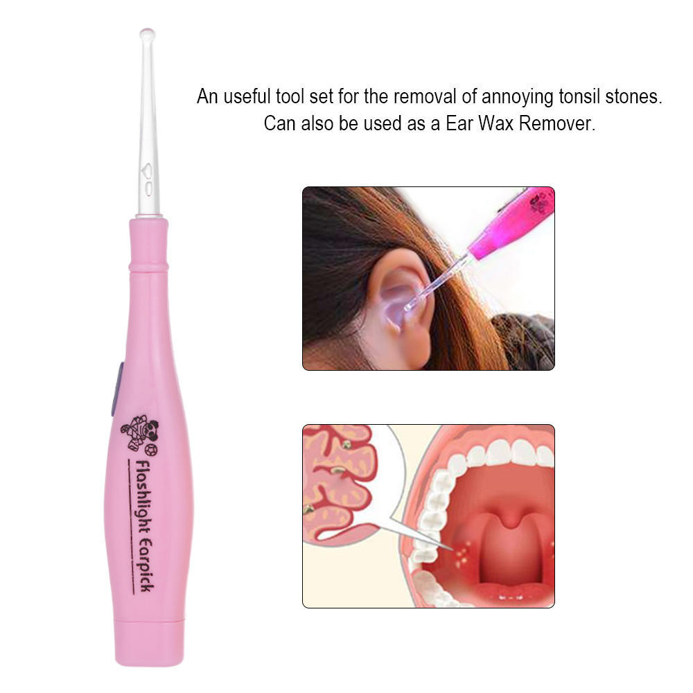 Tonsil Stone Remover Tool LED Light Earpick Stainless Steel Earwax Remover With 3 Tips Irrigator