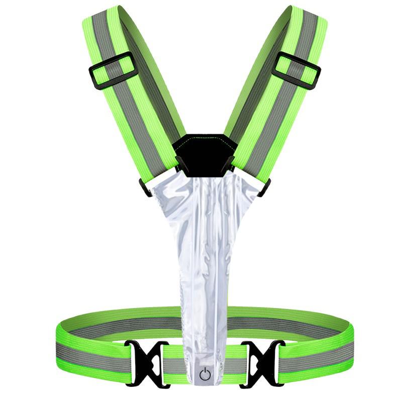 Glow-in-the-Dark Reflective Vest for Night Running and Cycling with Adjustable Elastic Straps and Dual Charging Feature